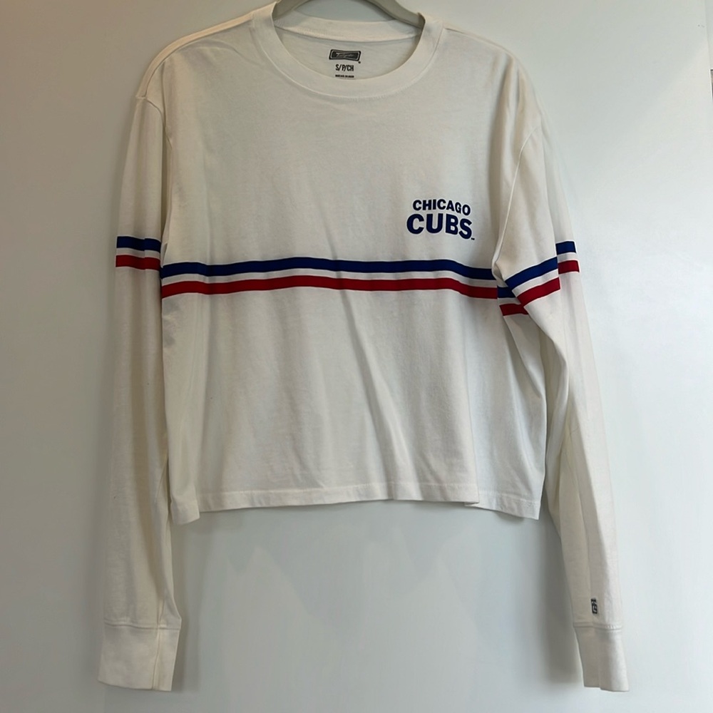 aerie White Chicago Cubs Long Sleeve Tee with Red & Blue Stripes